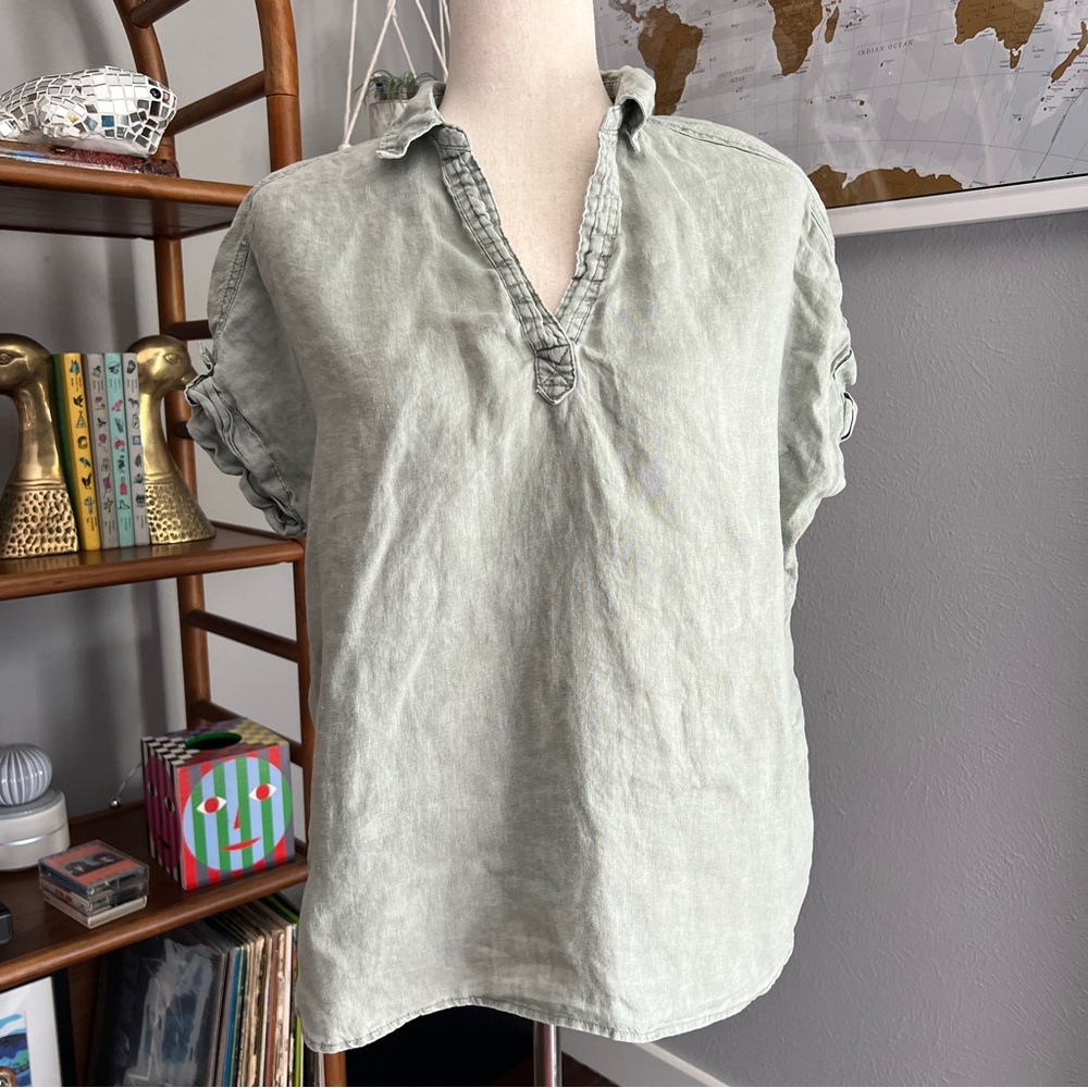 Nicole Miller 100% green linen top, women small